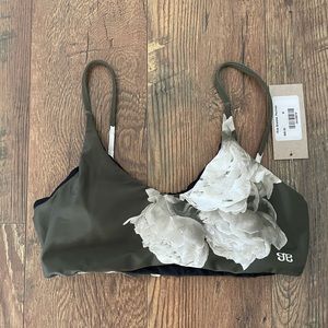 Albion Fit Olive Floral Bralette Bikini Swim Top